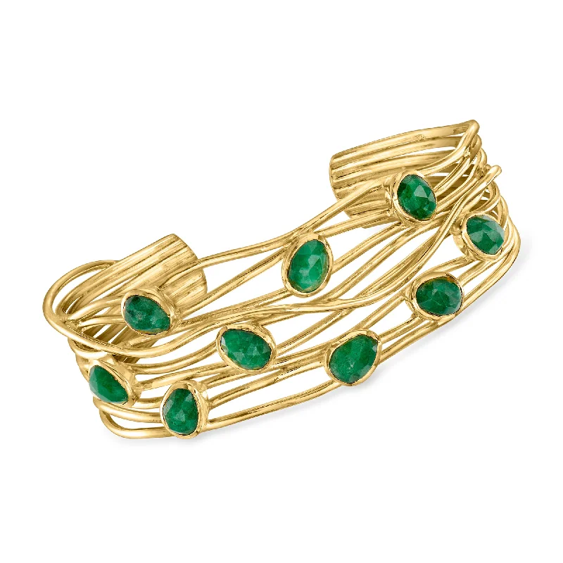 Ross-Simons Emerald Highway Cuff Bracelet in 18kt Gold Over Sterling