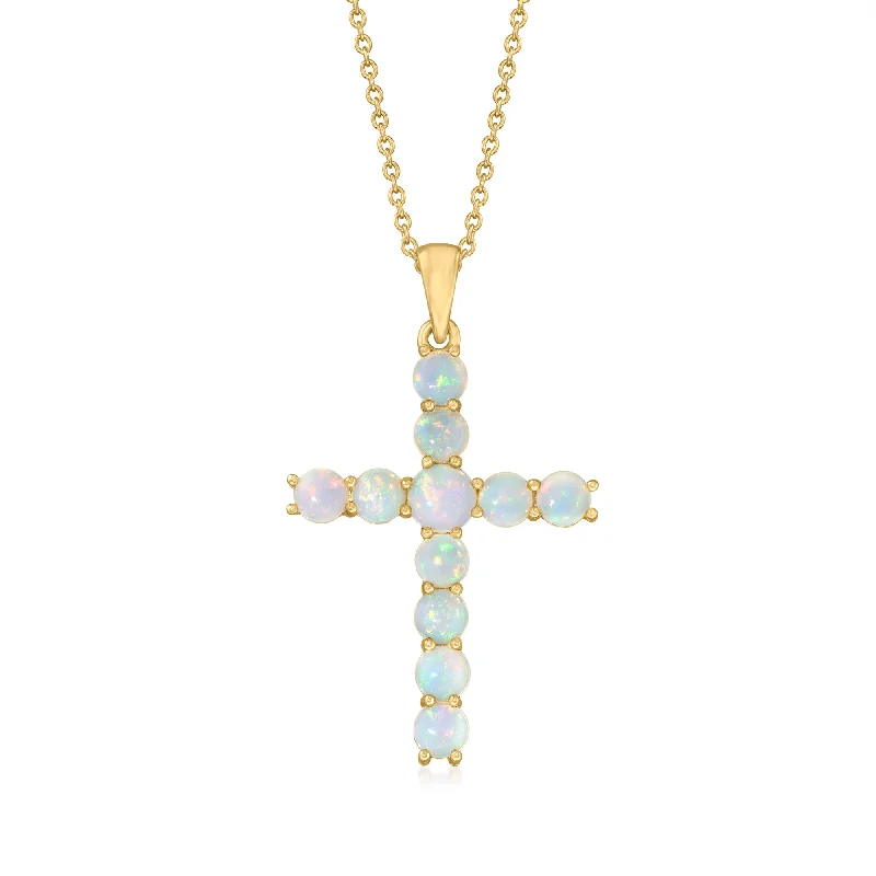 Ross-Simons Ethiopian Opal Cross Pendant Necklace in 18kt Gold Over Sterling