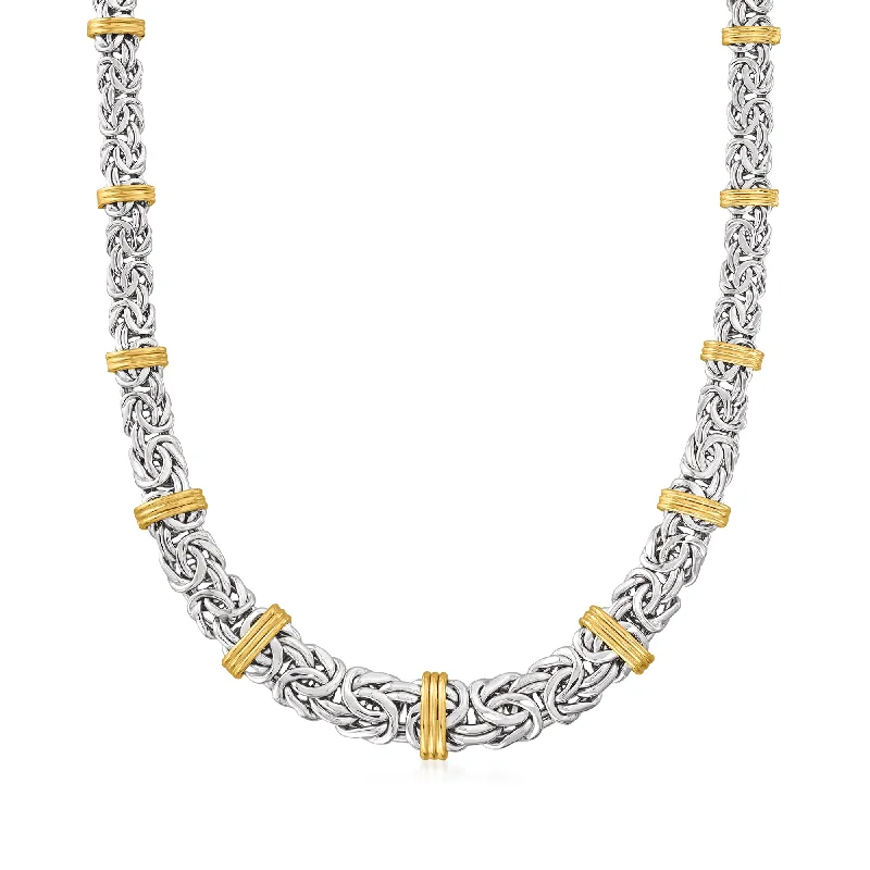 Ross-Simons Graduated Byzantine Necklace in Sterling Silver and 14kt Yellow Gold