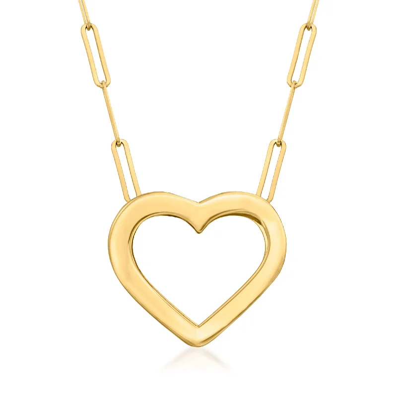 Ross-Simons Italian 14kt Yellow Gold Heart Paper Clip Link Necklace