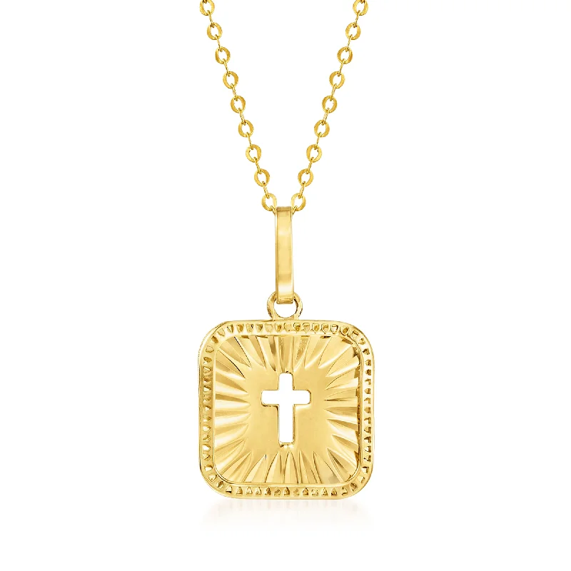 Ross-Simons Italian 18kt Yellow Gold Cross Tag Pendant Necklace