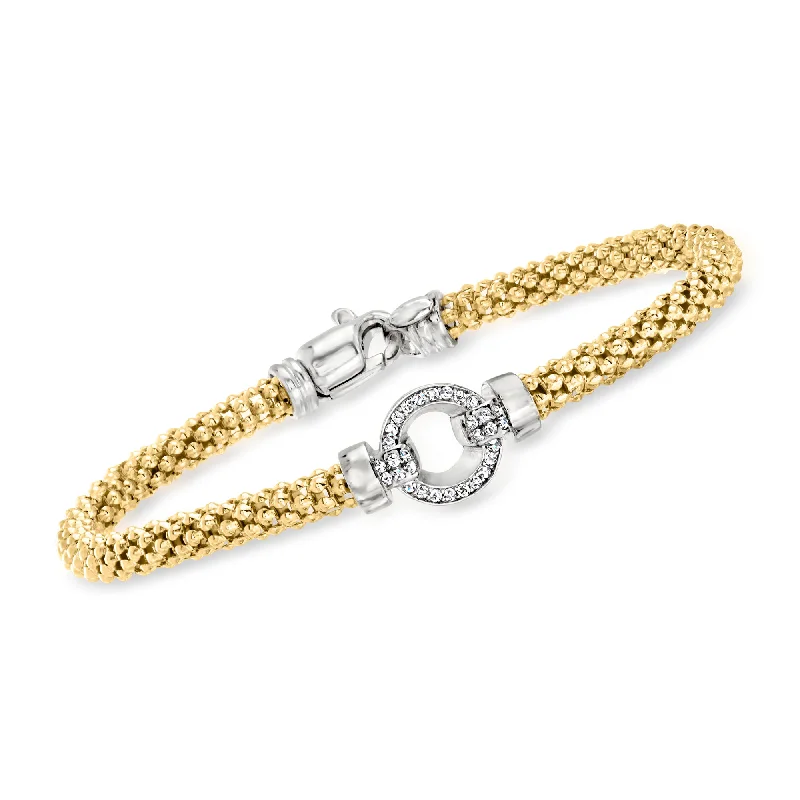 Ross-Simons Italian CZ Popcorn-Link Bracelet in Sterling Silver and 18kt Gold Over Sterling