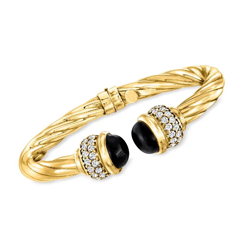 Ross-Simons Italian Onyx and CZ Twisted Cuff Bracelet in 18kt Gold Over Sterling