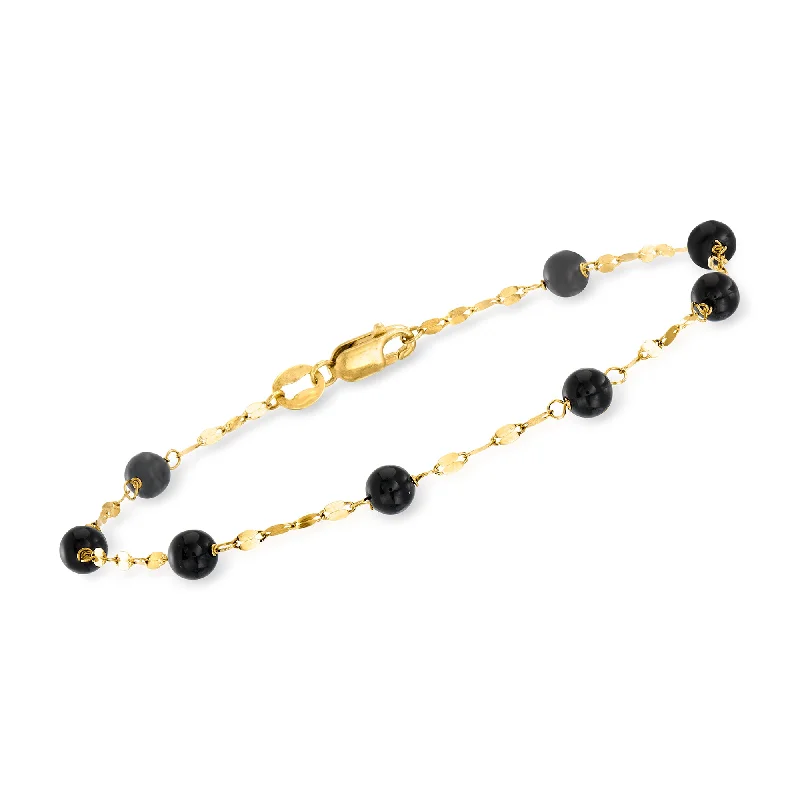 Ross-Simons Italian Onyx Bead Station Bracelet in 18kt Yellow Gold