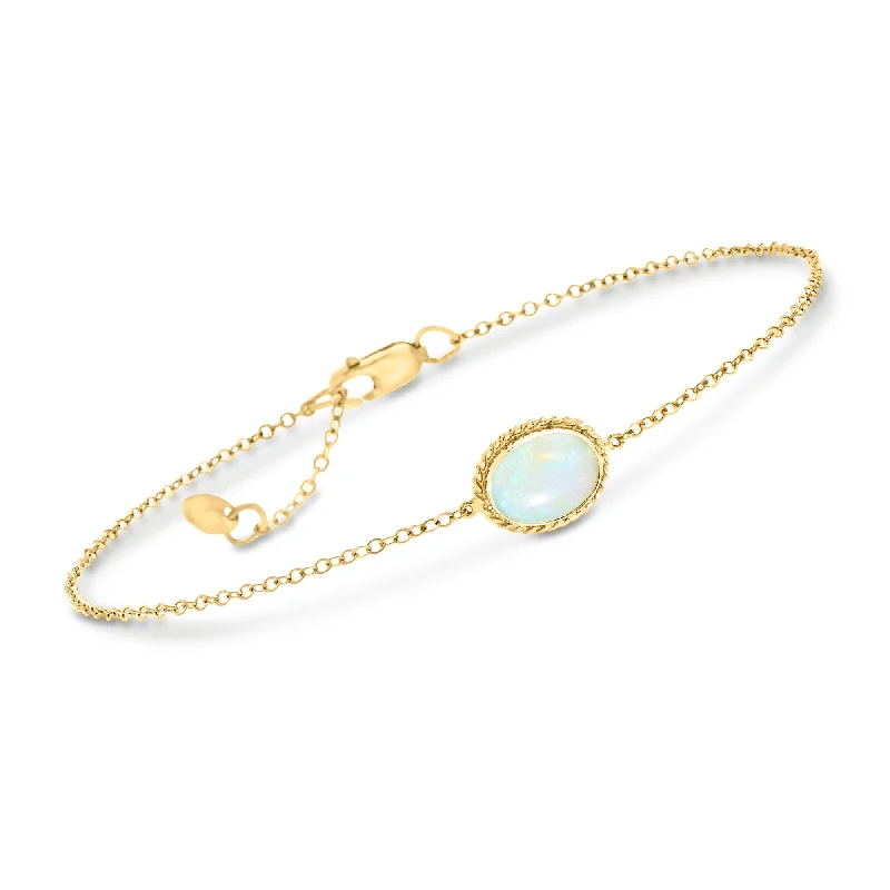 Ross-Simons Oval Opal Roped Frame Bracelet in 14kt Yellow Gold