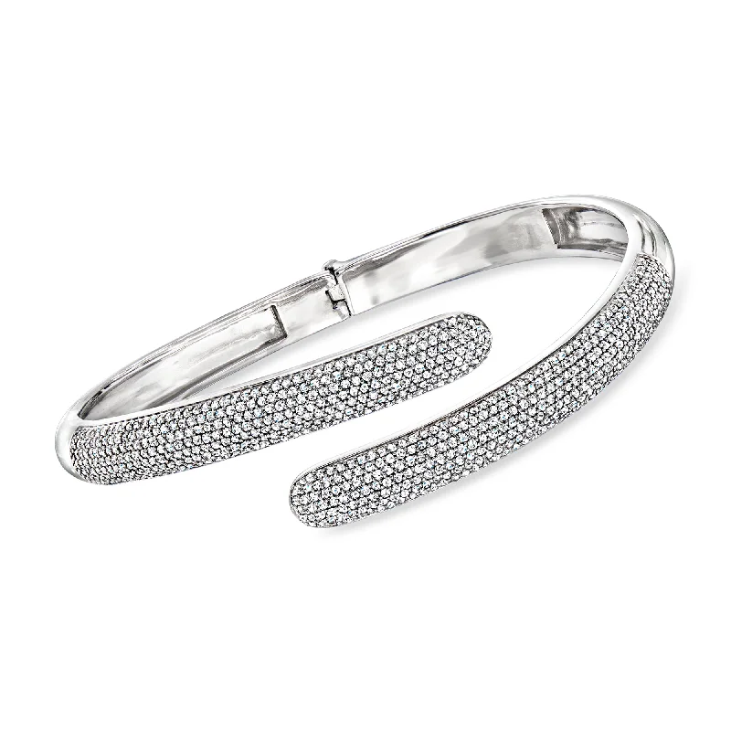 Ross-Simons Pave Diamond Bypass Cuff Bracelet in Sterling Silver