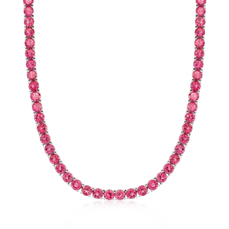 Ross-Simons Pink Topaz Tennis Necklace in Sterling Silver