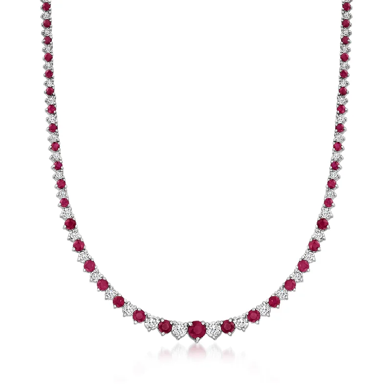 Ross-Simons Ruby and Diamond Tennis Necklace in Sterling Silver