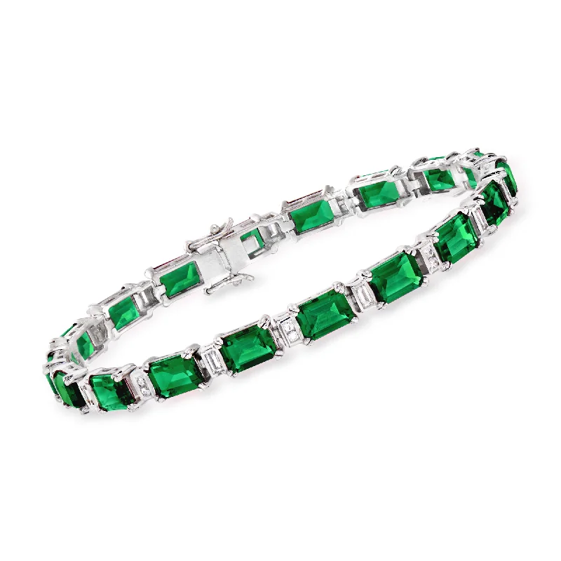 Ross-Simons Simulated Emerald and . CZ Bracelet in Sterling Silver