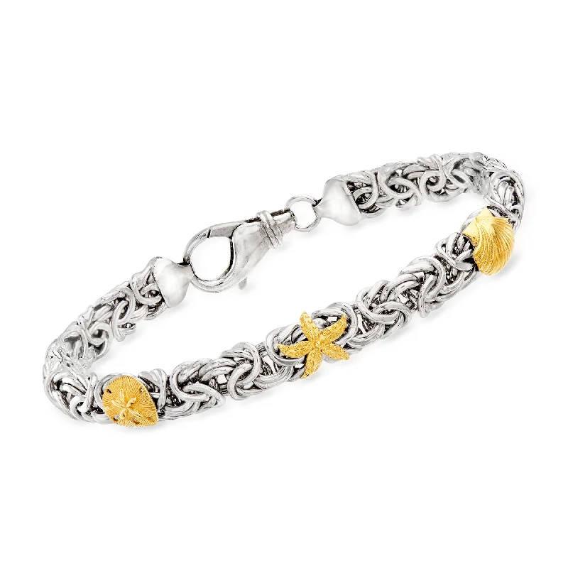 Ross-Simons Sterling Silver Byzantine Sea Life Station Bracelet With 14kt Yellow Gold