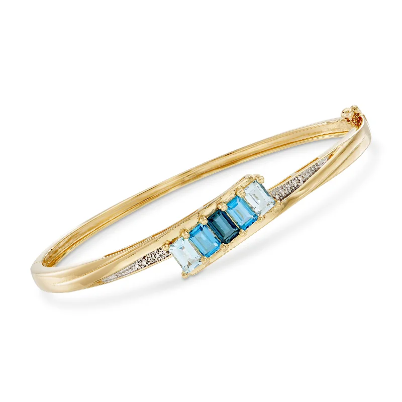 Ross-Simons Tonal Blue Topaz Bangle Bracelet With Diamond Accents in 18kt Gold Over Sterling