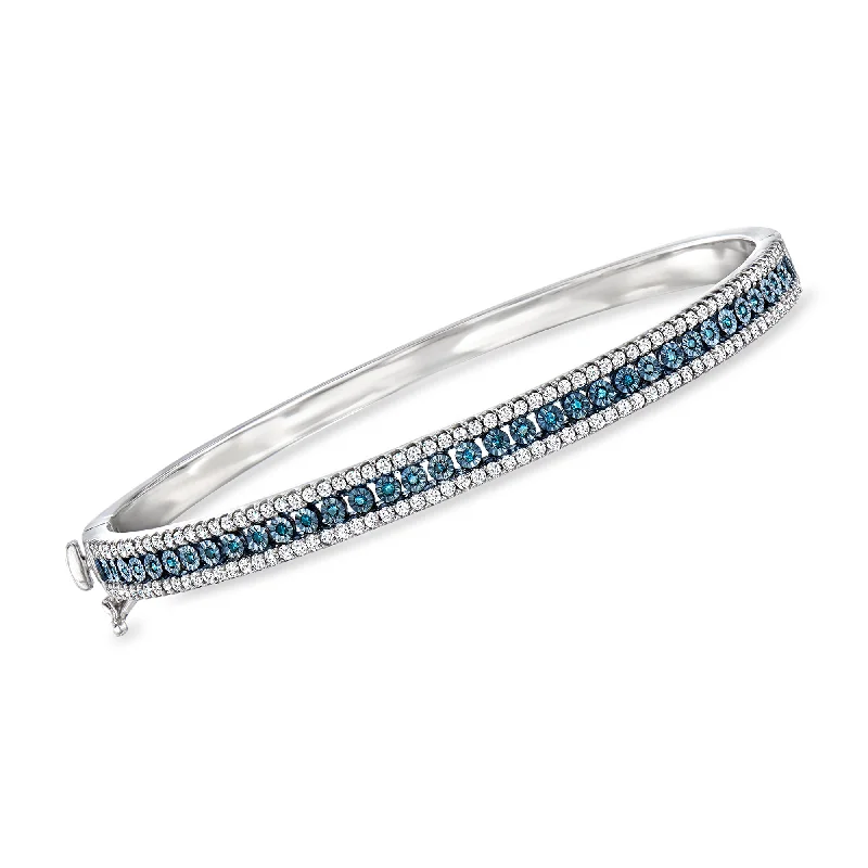 Ross-Simons White and Blue Diamond Bangle Bracelet in Sterling Silver