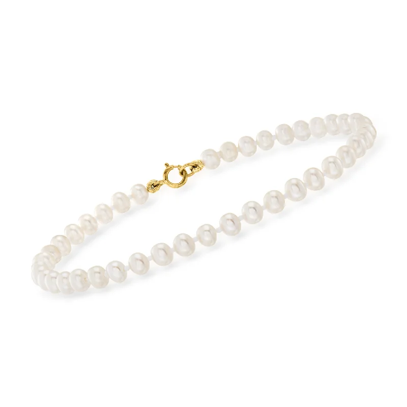 RS Pure by Ross-Simons 4-4.5mm Cultured Pearl Bracelet With 14kt Yellow Gold