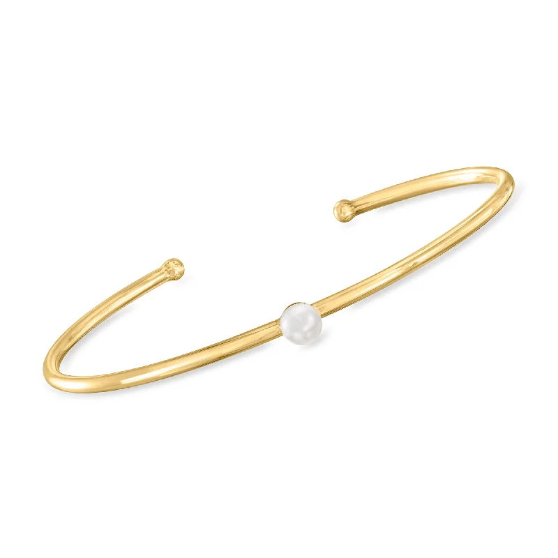 RS Pure by Ross-Simons 5-5.5mm Cultured Pearl Cuff Bracelet in 14kt Yellow Gold