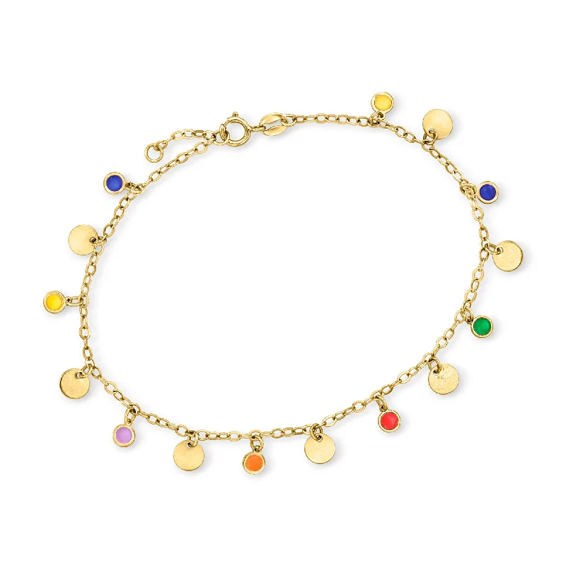 RS Pure by Ross-Simons Italian Rainbow Enamel Disc Bracelet in 14kt Yellow Gold