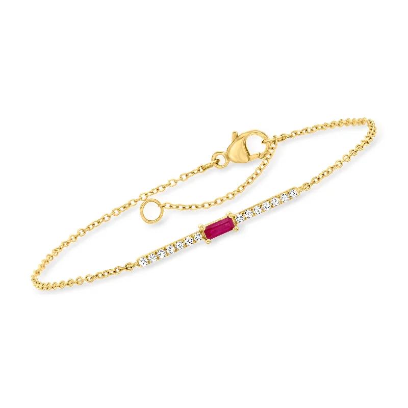 RS Pure by Ross-Simons Ruby and . Diamond Bar Bracelet in 14kt Yellow Gold