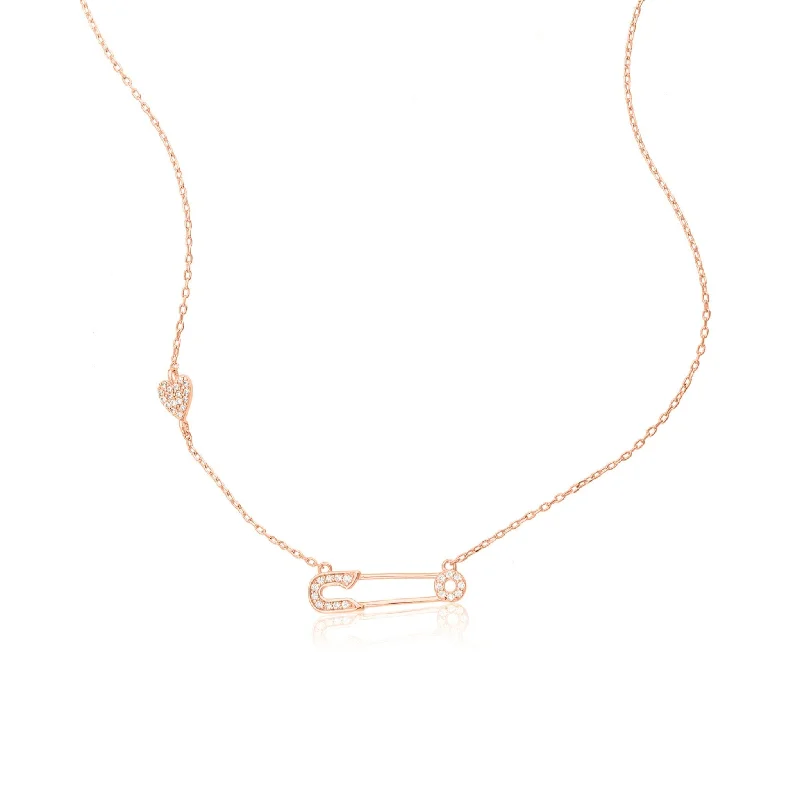 Adornia Safety Pin Heart Necklace rose gold