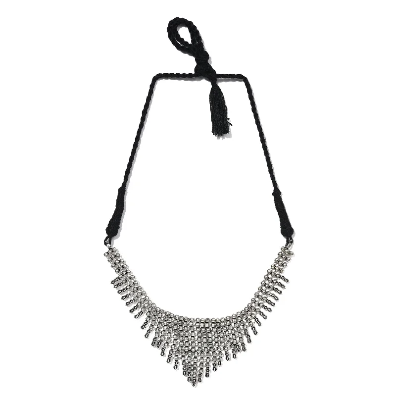 Silver Color Silver Oxidised Triangular Necklace For Women's