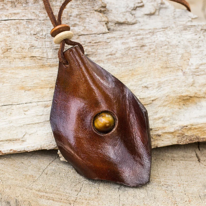 Tiger's Eye & Leather Men's Pendant Necklace