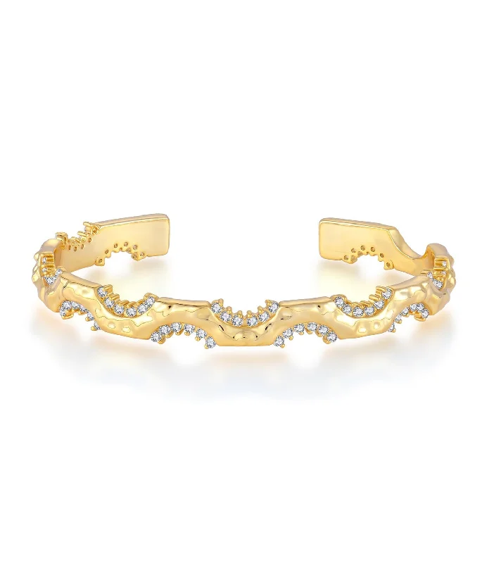 Waterproof Gold Plated with Diamond Cuff Sterling Silver Bracelet