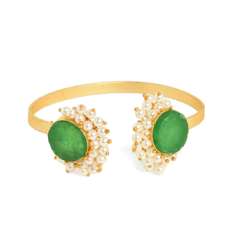 Women Gold-plated  Green Brass Pearls Bangle-style Bracelet