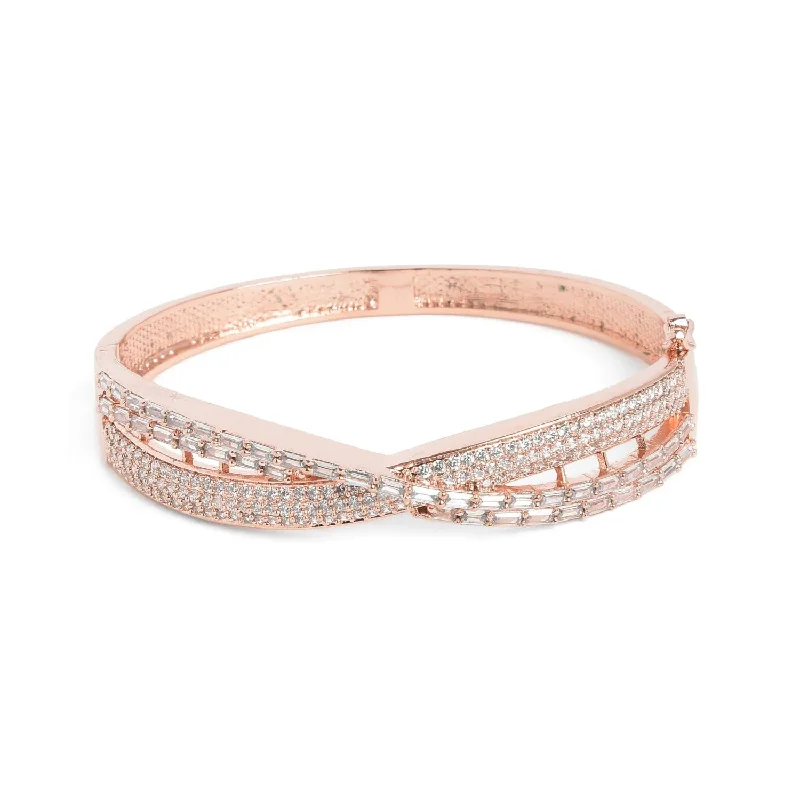 Women Rose Gold  White Brass American Diamond Rose Gold-plated Bangle-style Bracelet