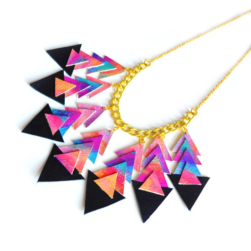 Chevron leather necklace