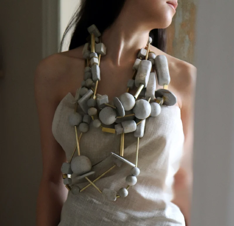 Clay Beeds and Brass Necklace by Made-Vel-e