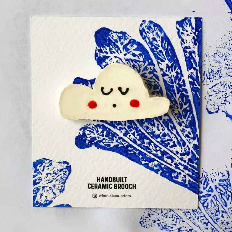 Little Cloud Ceramic Handmade Brooch by Sicou