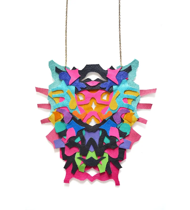 Rorschach leather necklace