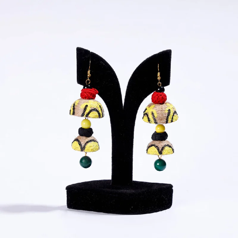 Handpainted & Bead Work Jute Earrings