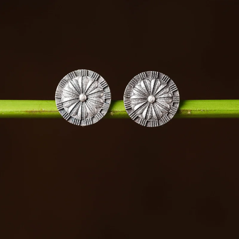 Antique Silver Finish Oxidised Brass Base Stud Earrings