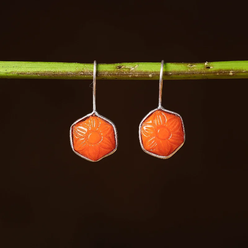 Antique Silver Finish Oxidised Brass Base Stone Work Earrings