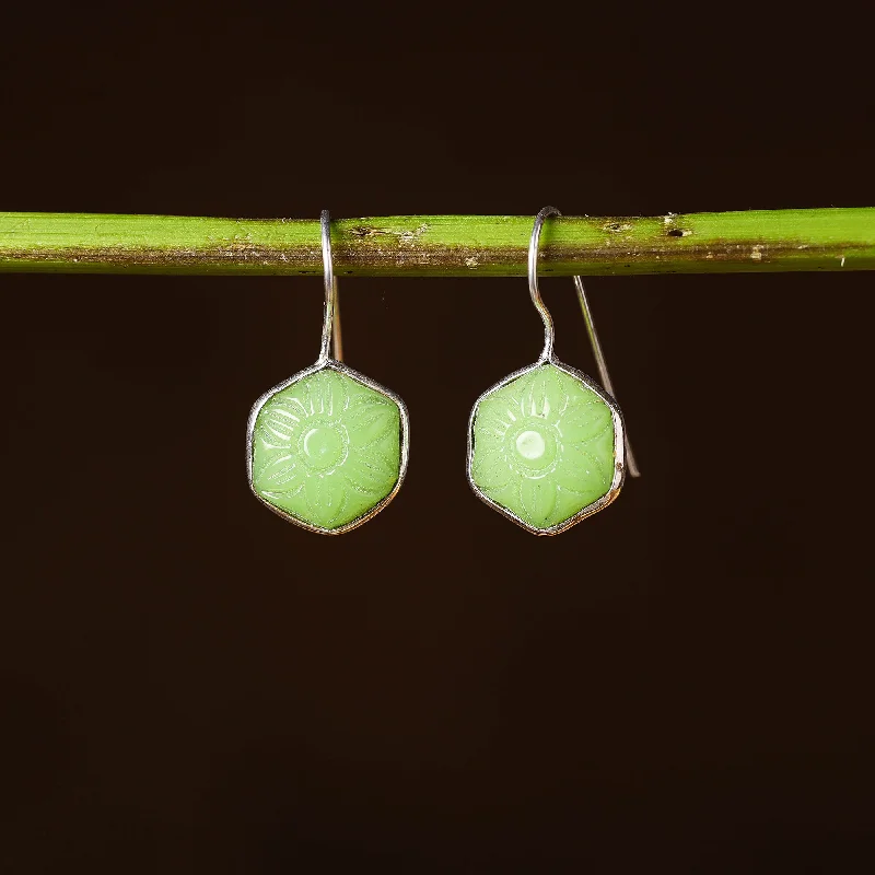 Antique Silver Finish Oxidised Brass Base Stone Work Earrings