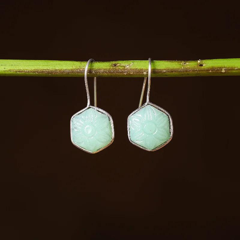 Antique Silver Finish Oxidised Brass Base Stone Work Earrings