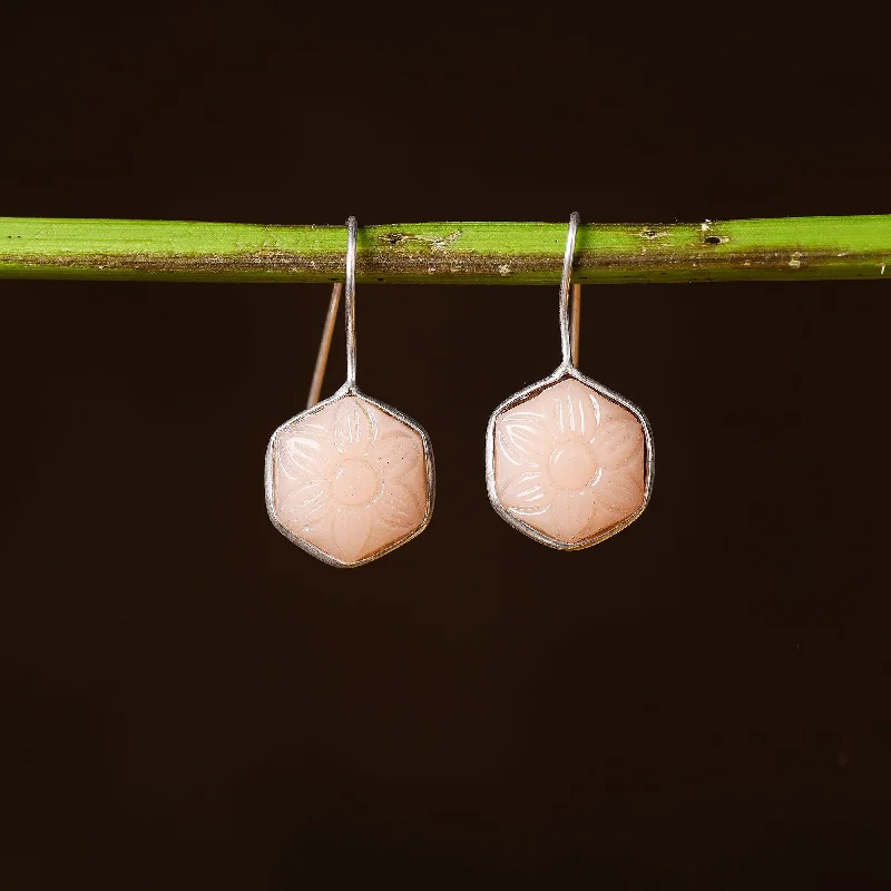 Antique Silver Finish Oxidised Brass Base Stone Work Earrings