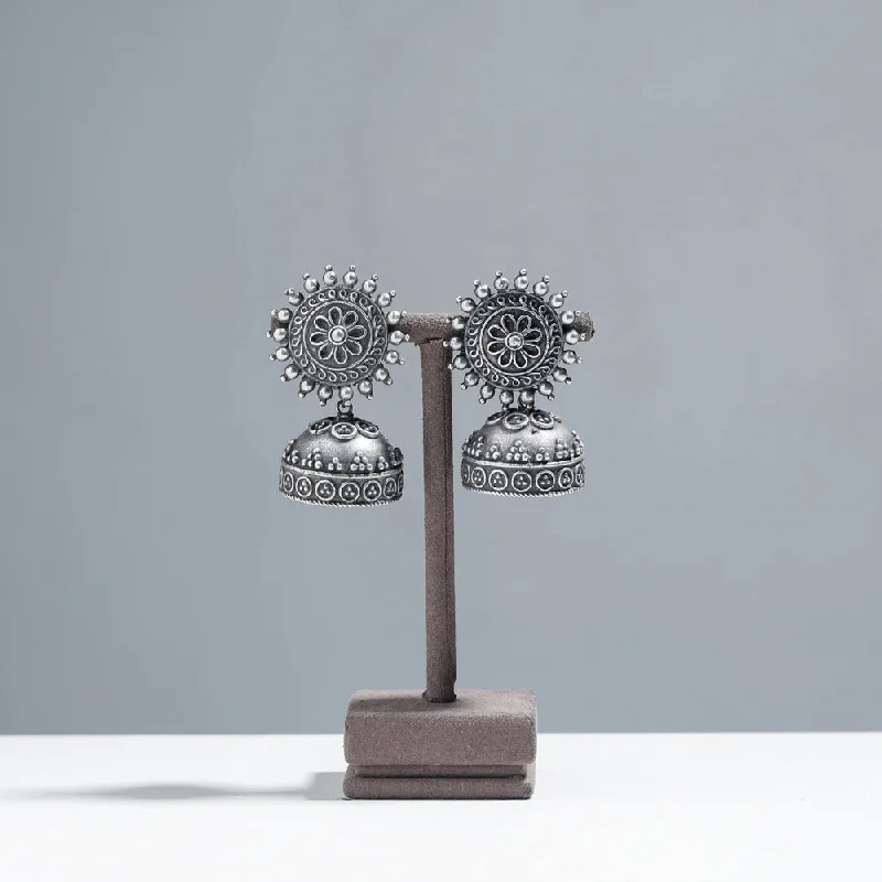 Antique Silver Finish Oxidised Brass Base Jhumki Earrings