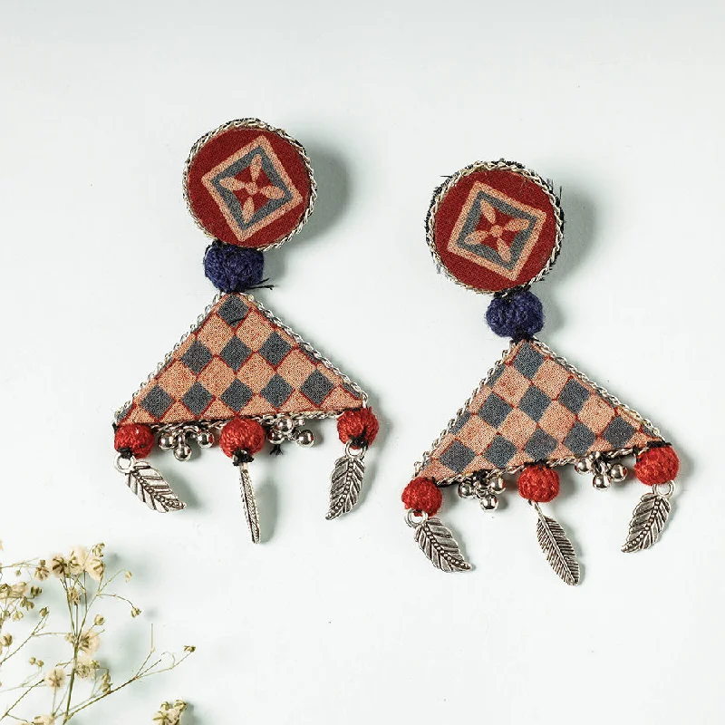 Handcrafted Ajrakh Print Beadwork Earrings