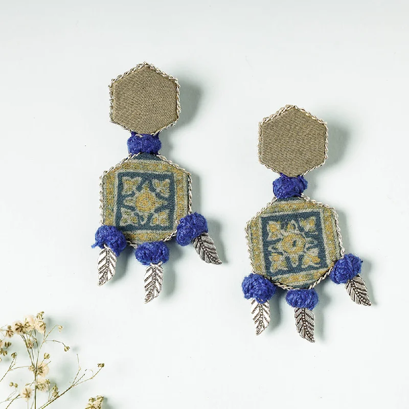 Handcrafted Ajrakh Print Beadwork Earrings