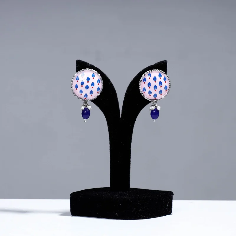 Antique Silver Finish Oxidised Brass Base Enamel Work Earrings