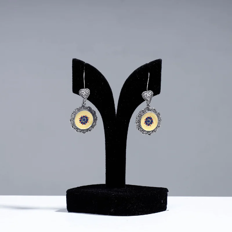 Antique Silver Finish Oxidised Brass Base Enamel Work Earrings