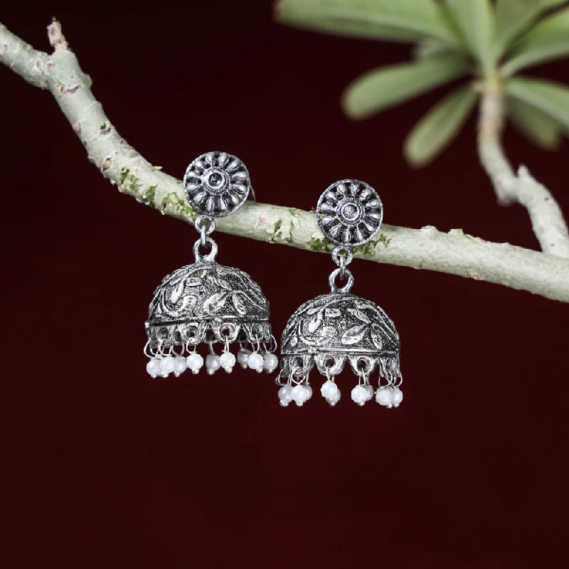 Special Oxidised Brass Base Antique Silver Finish Jhumki Earrings