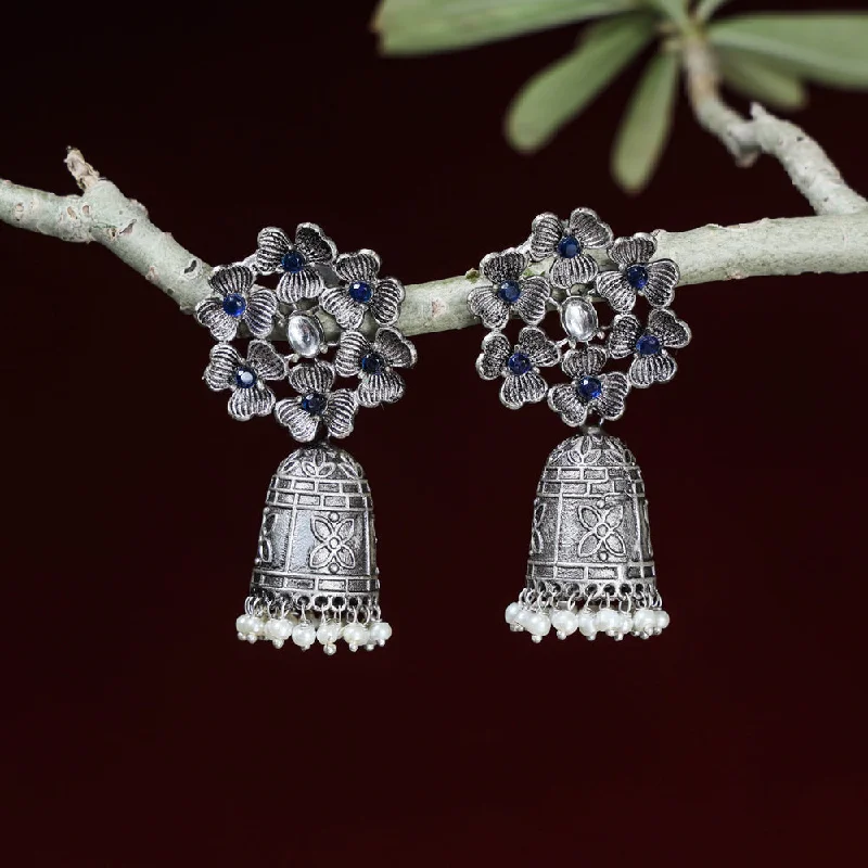 Antique Silver Finish Oxidised Special Brass Base Jhumki Earrings