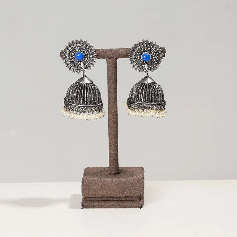 Antique Silver Finish Oxidised Brass Base Jhumki Earrings