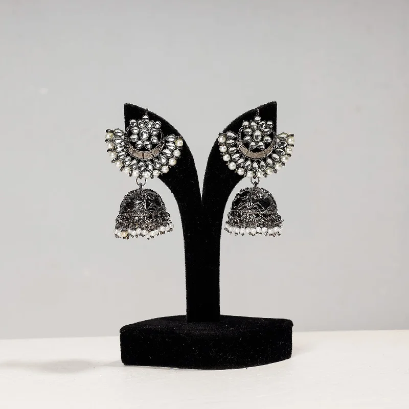 Antique Finish Oxidised German Silver Beadwork Earrings