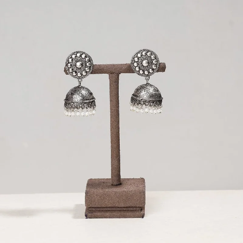 Antique Silver Finish Oxidised Brass Base Jhumki Earrings