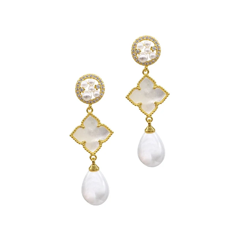 Adornia 3-Tier Flower White Mother of Pearl Drop Earrings gold