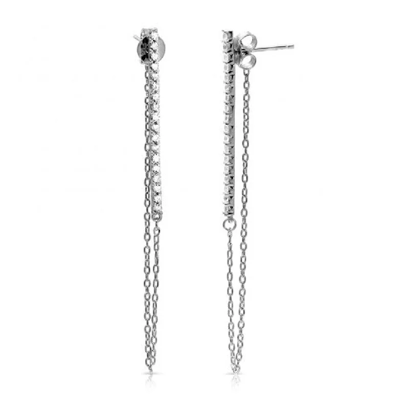 Adornia Vertical Bar Drop and Chain Earrings silver