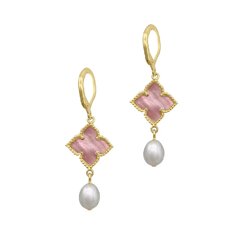 Adornia Adornia Floral and Pearl Drop Earrings Pink Mother of Pearl gold