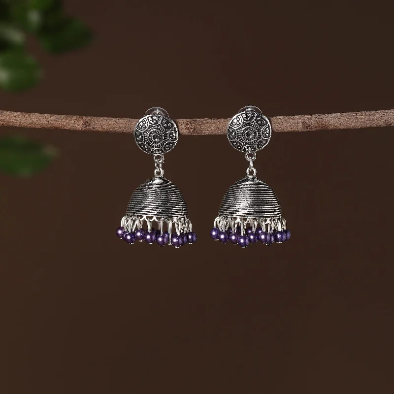 Anaya German Silver Beaded Jhumki Earrings